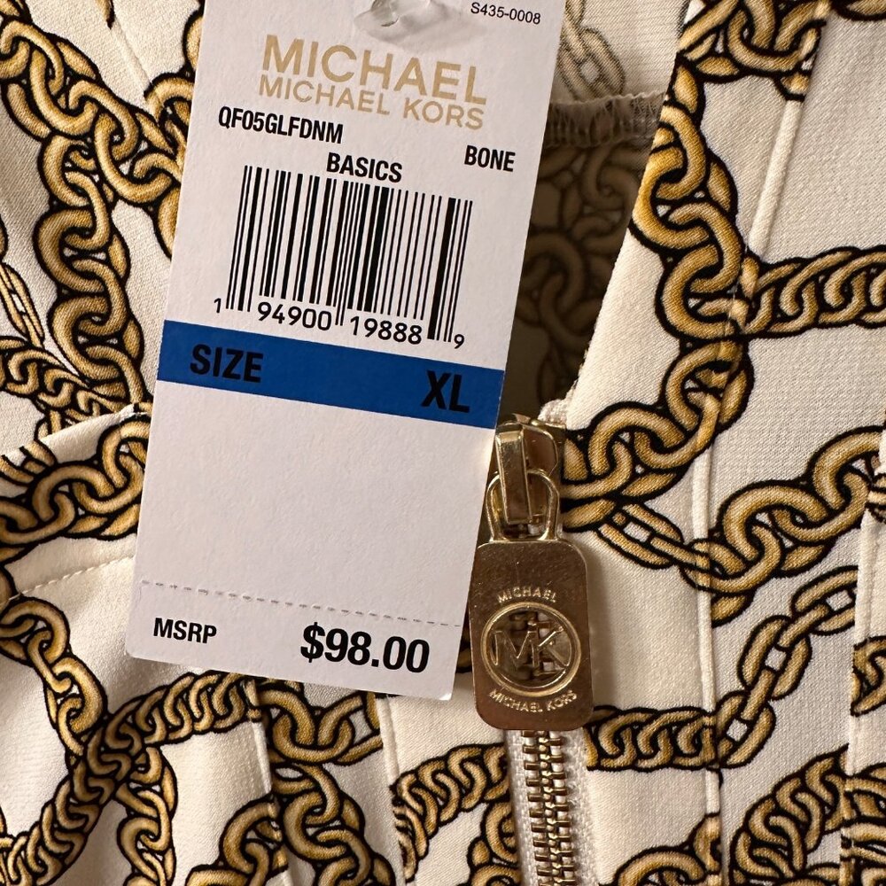 Michael Kors | NWT XL Long Sleeve Gold Chain Print 1/4 Zip Top Luxury Old Money - Picture 7 of 11